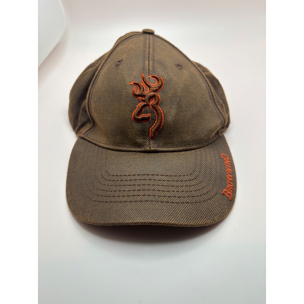 Browning Buckmark Baseball Cap Brown Orange Embroidered Adjustable Hunting Hat